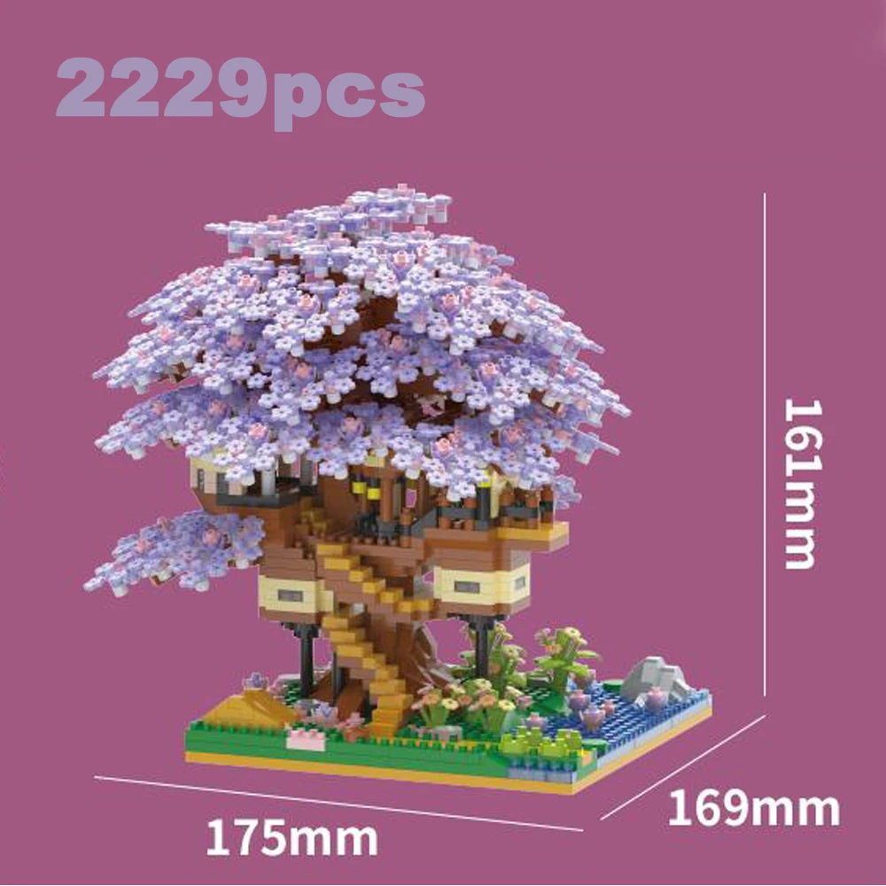 Casa de cerezo rosa, bloques de construcción de micropartículas, modelo clásico para niña y niño, ensamblaje difícil, bloques en miniatura, juguete para chico