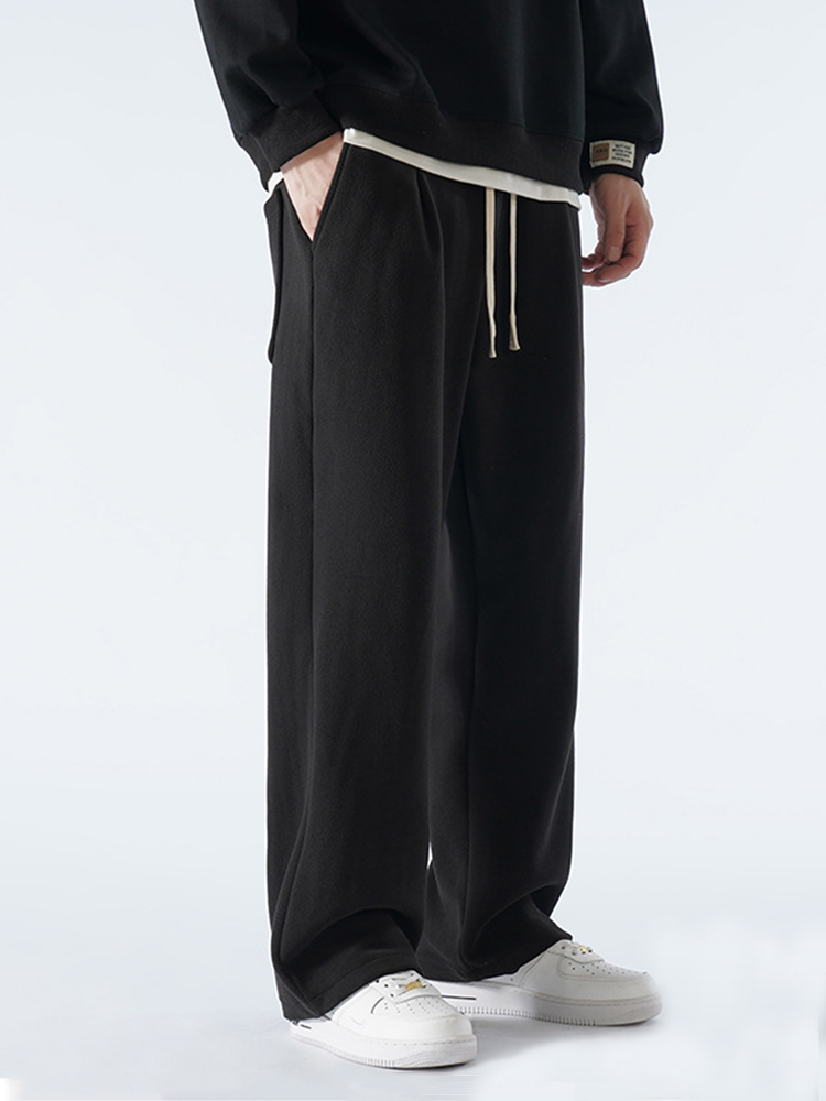 Inverno moletom masculino moda coreana grosso quente velo perna larga em linha reta solta calças de pista masculino casual calças de veludo térmico