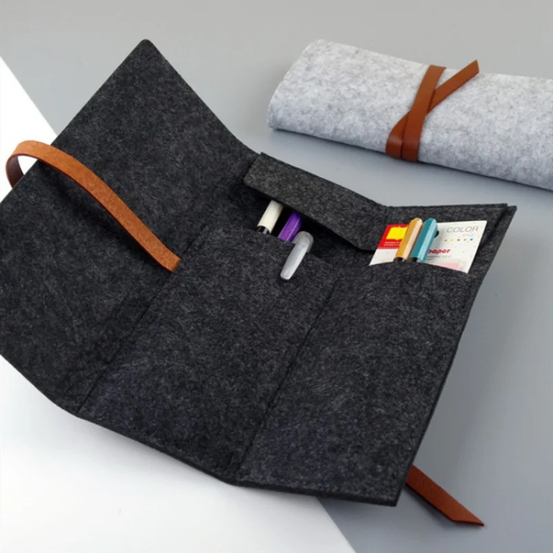 Astuccio scolastico nero di grande capacità Astuccio per matite in feltro Portacancelleria Astuccio per penne stilografiche Astuccio per matite con cerniera per studenti stile semplice
