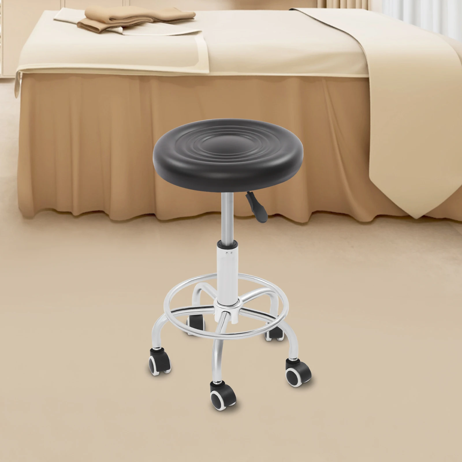 360° Rolling Bar Stool, Adjustable Height Comfortable Rotating Work Chair,Home/Office/Bar/Beauty Salon Chair,Black/White