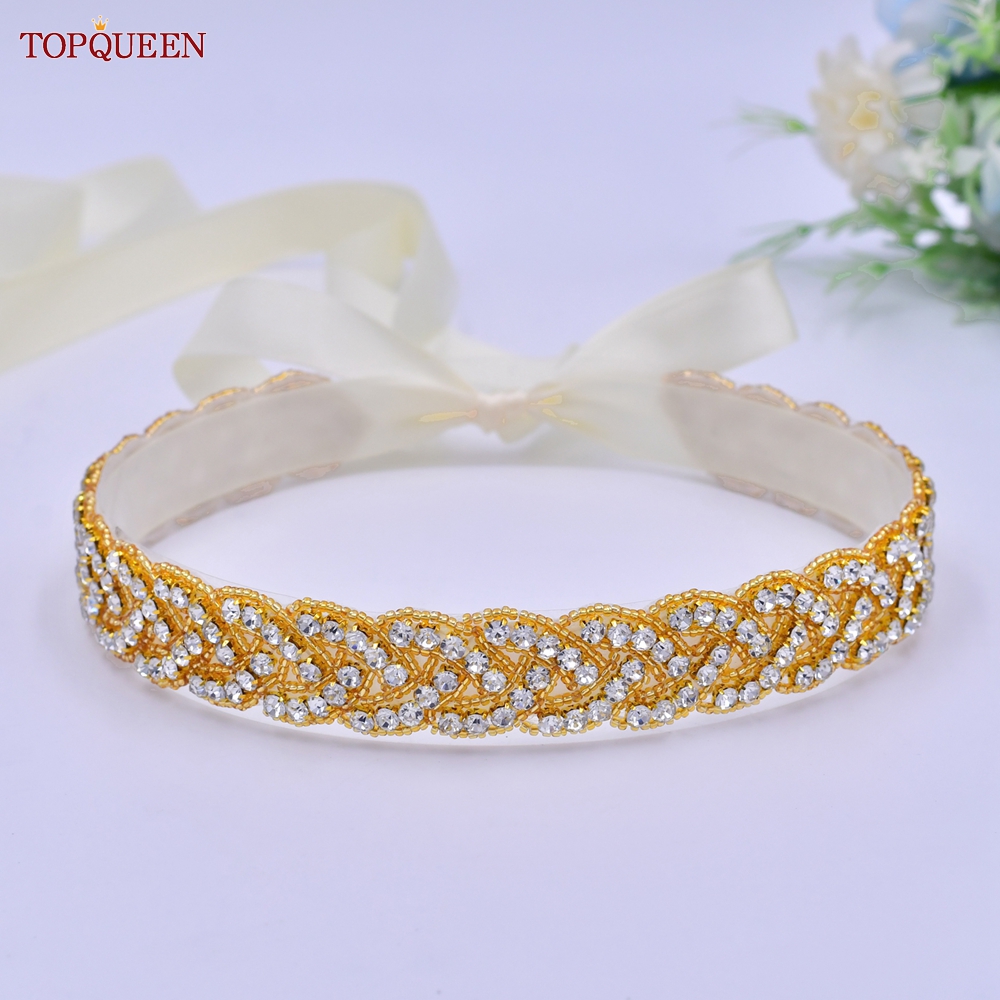 TOPQUEEN S216-G Golden Bridal Belt Full Rhinestones Women Sash  Luxury Designer Moroccan Wedding Waistband Shiny Jewel Applique