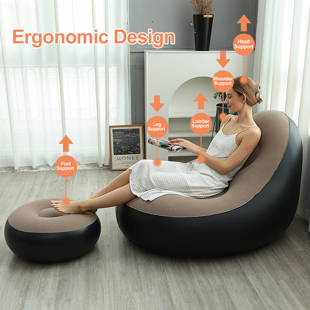 Inflatable Leisure Sofa Lazy Sofa Set  With Foot Pedal Outdoor Foldable Recliner Bed Fluffy Seat Bedroom Chair