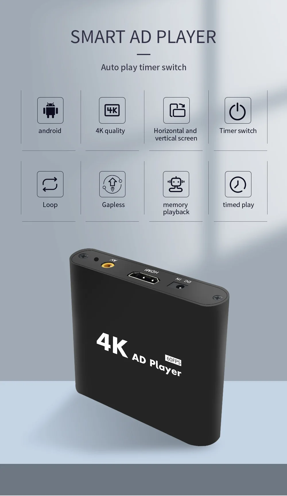 4K60 Frames Code Flow Instrument Media Player with U Disk Player Function and Timed Switch  Auto Start Boot Cycle Video picture.