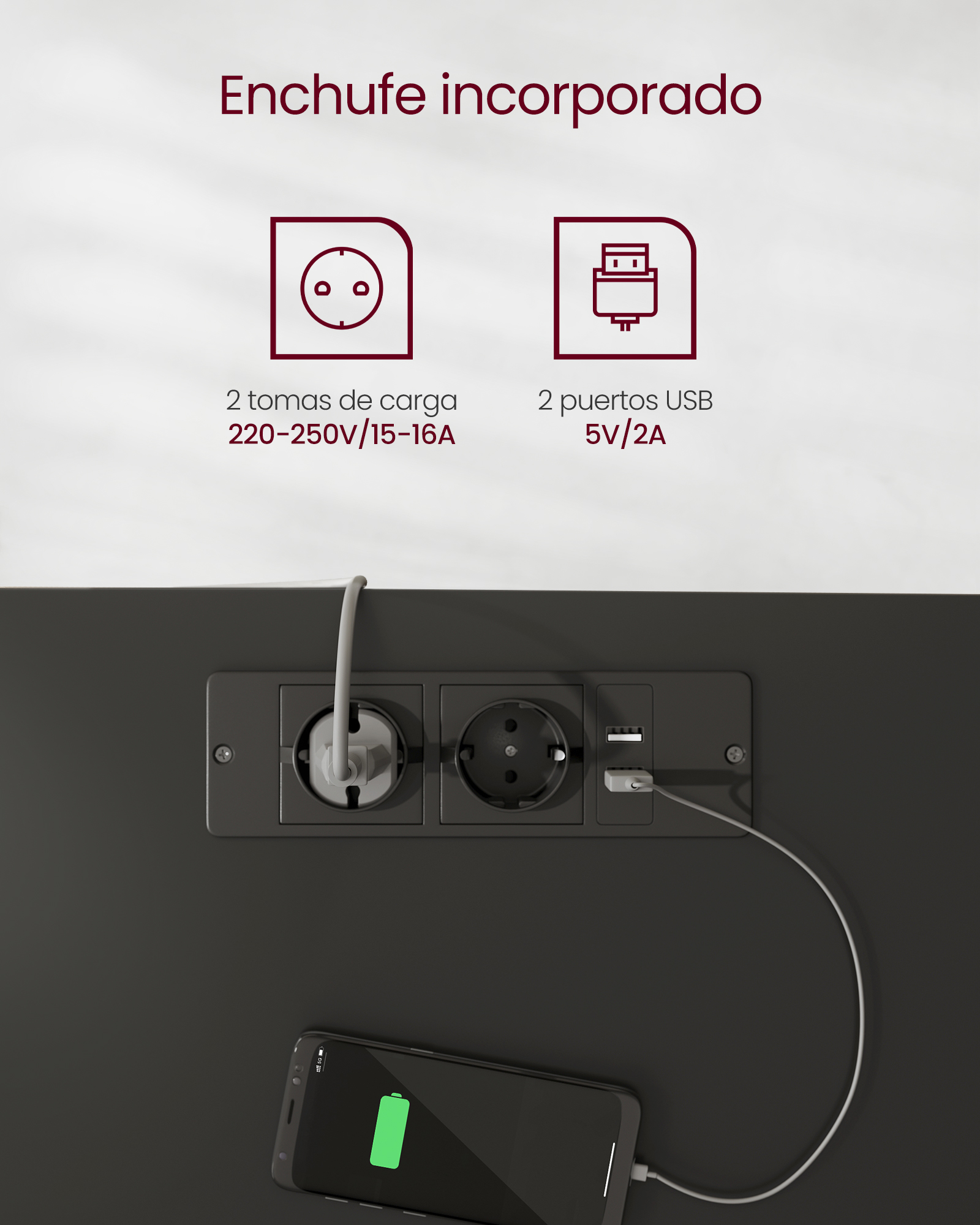 VASAGLE Height Adjustable Desk: 60 x 140 cm Worktop, Socket, Drawer. Continuous Adjustment, 4 Height Memory Functions.