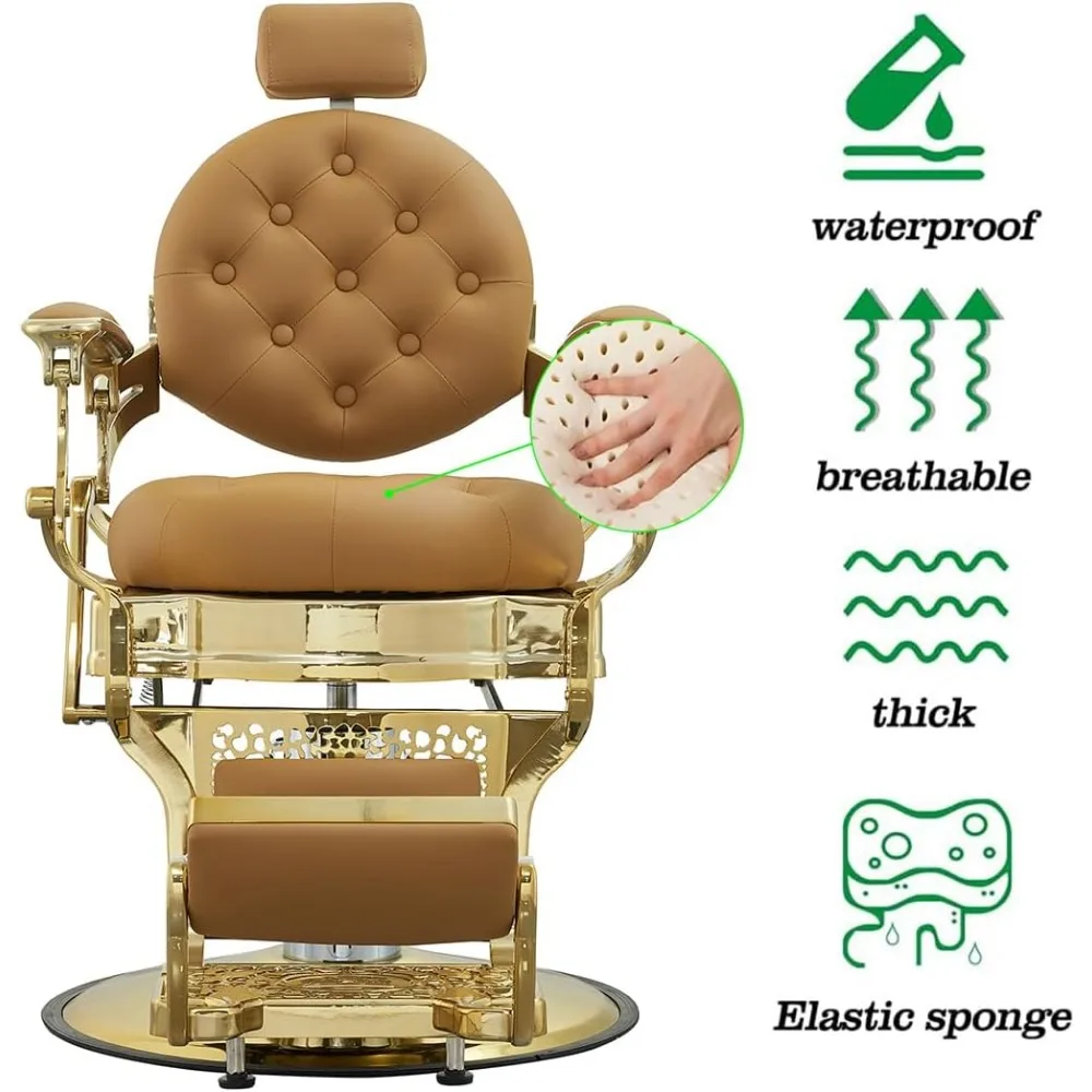 Barber Chair, Vintage Salon Design, Heavy Duty 700 Lb, Multi-Function Hydraulic, for Barbershops, Height Adjustable, Salon Chair