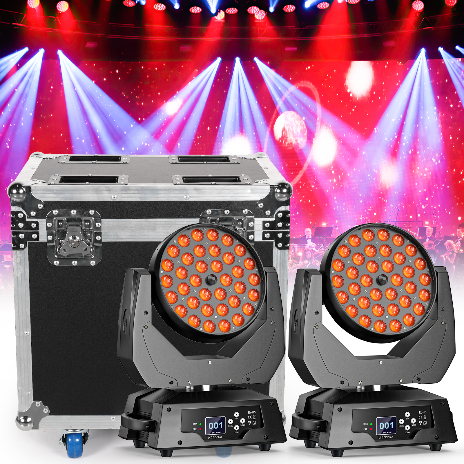 Fieryzeal Flycase Heavy-Duty Gator Case für (2) 36x18W Moving Head Light Beam DMX Bühnenlicht Airline Case DJ Light Flight Case