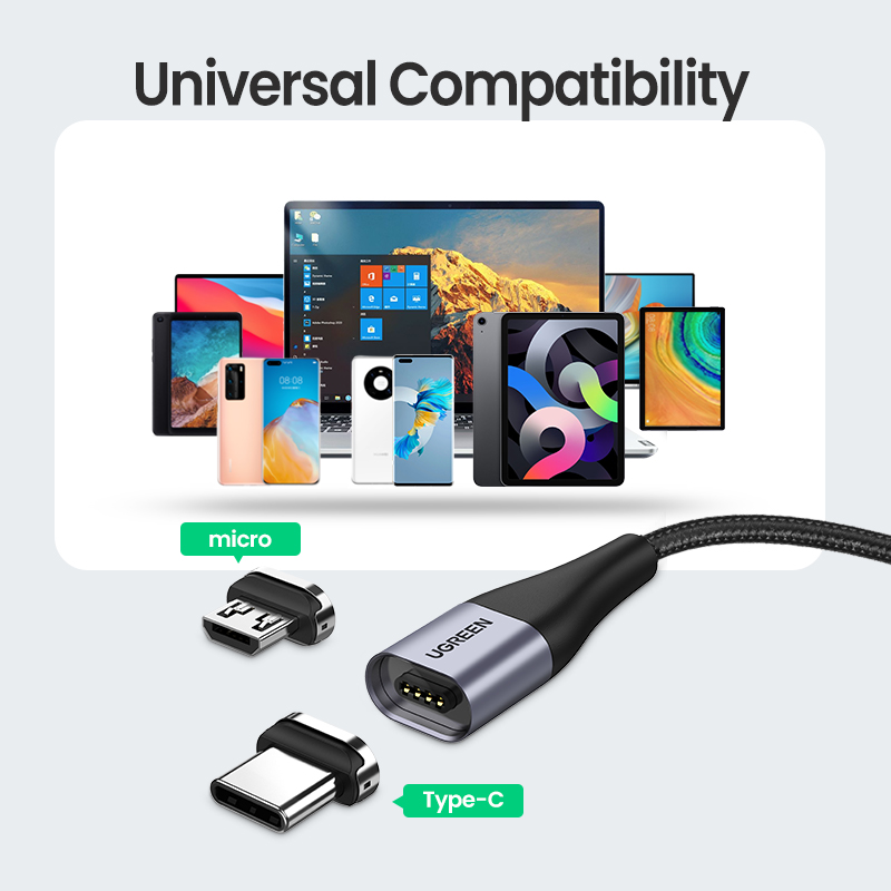 UGREEN USB C Cable magnético USB tipo C para Xiaomi Samsung magnético Micro USB C Cable 3A carga rápida tipo C Cable de carga