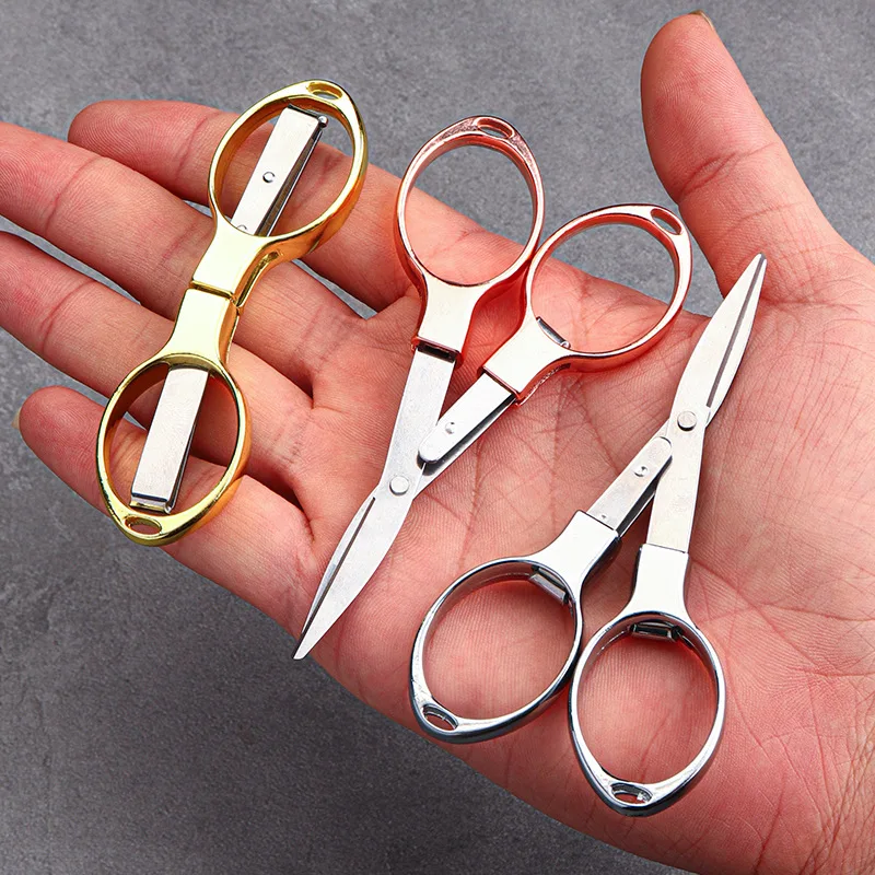 Simple Portable Folding Scissors Solid Color Glasses Shape Paper Cutters Students Handmade DIY Tools School Office Supplies