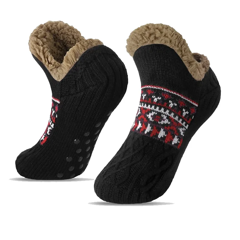 Calcetines térmicos esponjosos para hombre, calcetines cálidos de invierno para mujer, calcetines cortos de algodón gruesos para dormir en casa, calcetines suaves antideslizantes para suelo peludo