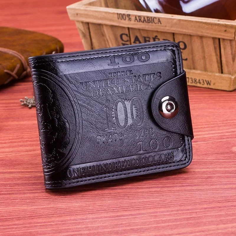 Men's Wallets with 100 US Dollar Pattern Hasp Male Leather Wallet with Zipper Card Holder Coin Pocket Purse cartera hombre