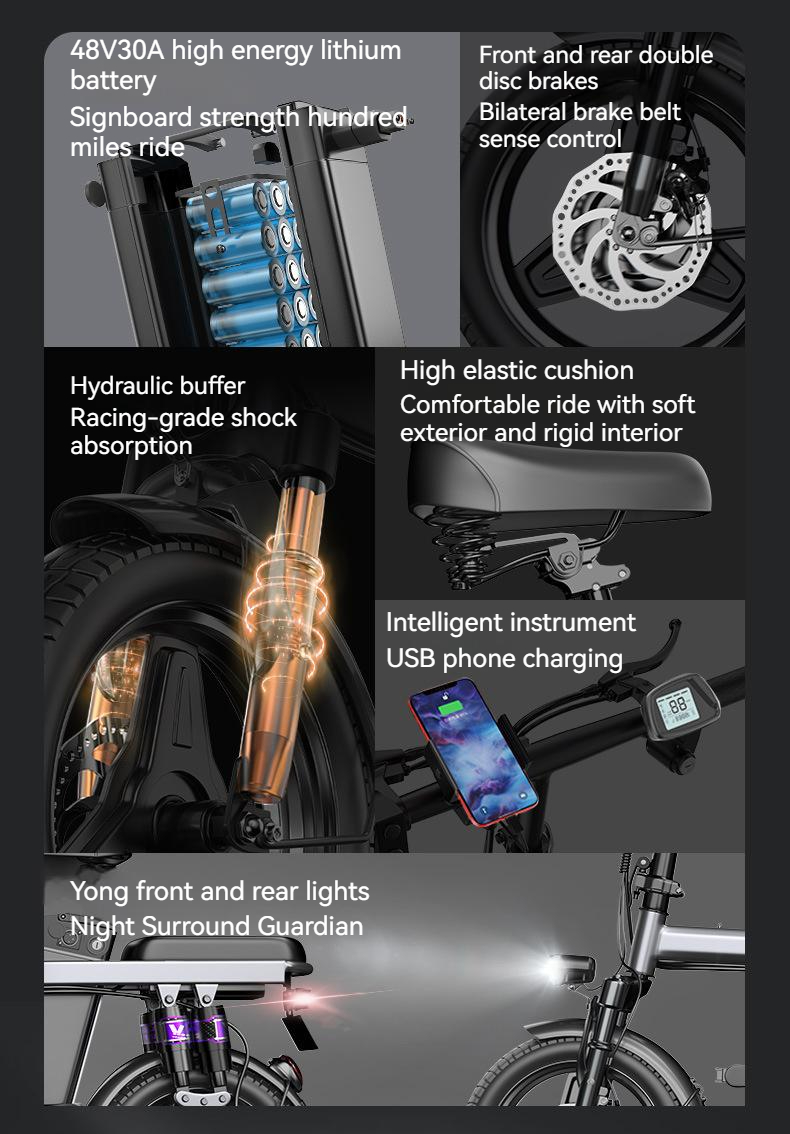 Adults Electric Bike Bicycle 48V 14 Inch Wheel Off-Road Tire Folding Electric E Bikes Mountain Ebike for Cycling