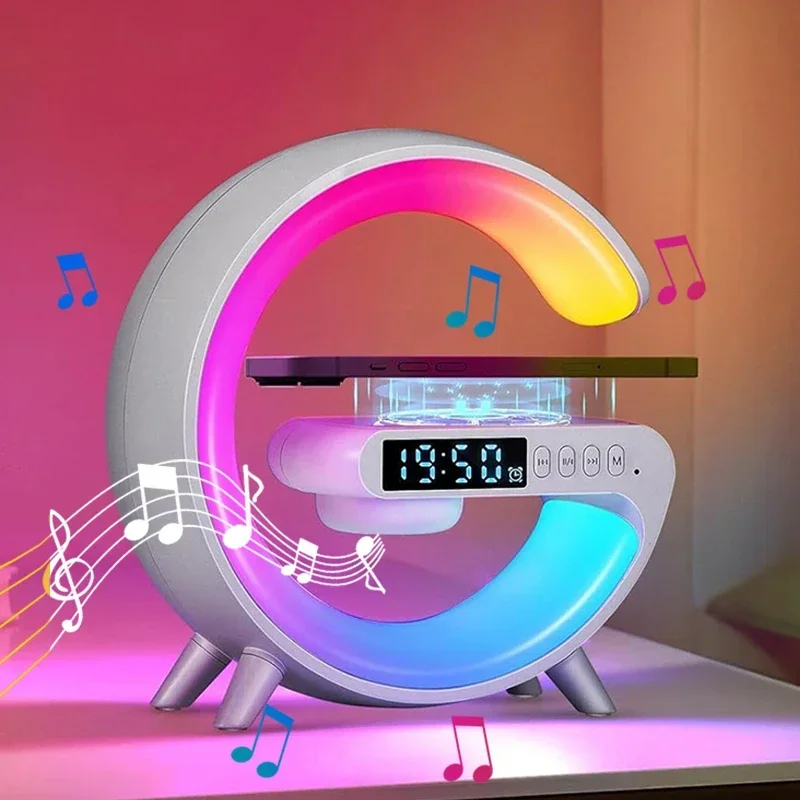 多機能ワイヤレス充電器パッドスタンドスピーカー TF RGB ナイトライト高速充電ステーション iPhone 16 15 Samsung Xiaomi Huawei 用