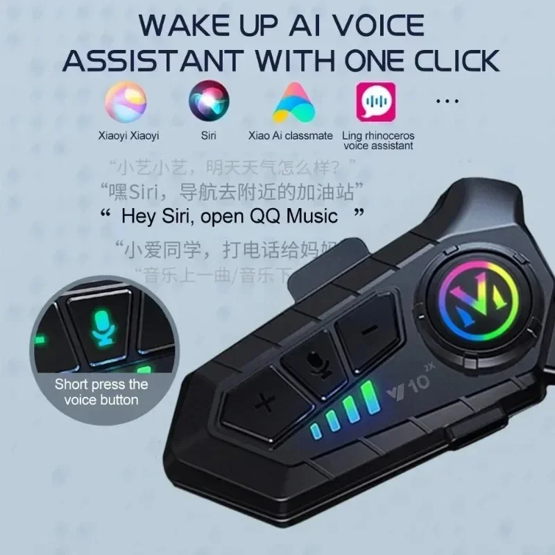 1/2Pcs Motorcycle Intercom Headset Helmet Bluetooth 5.3 For 2 Riders intercommunicator 300M Waterproof Motorbike Interphone
