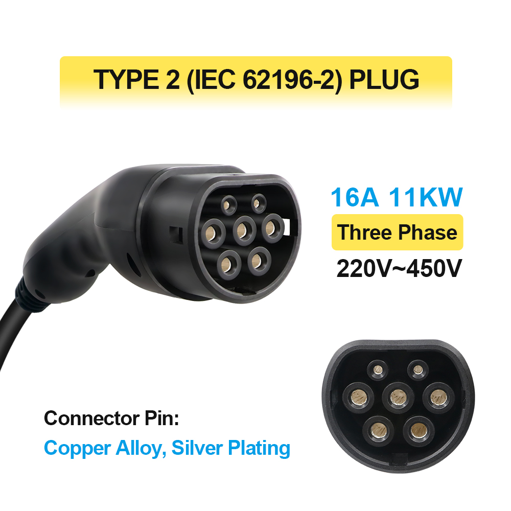 Kolanky Type2 Ajustar 16A 11KW Carregador EV Portátil Comprimento Total 5M 3 Fase EVSE Cabo de Carregamento Plugue CEE para Carro Elétrico