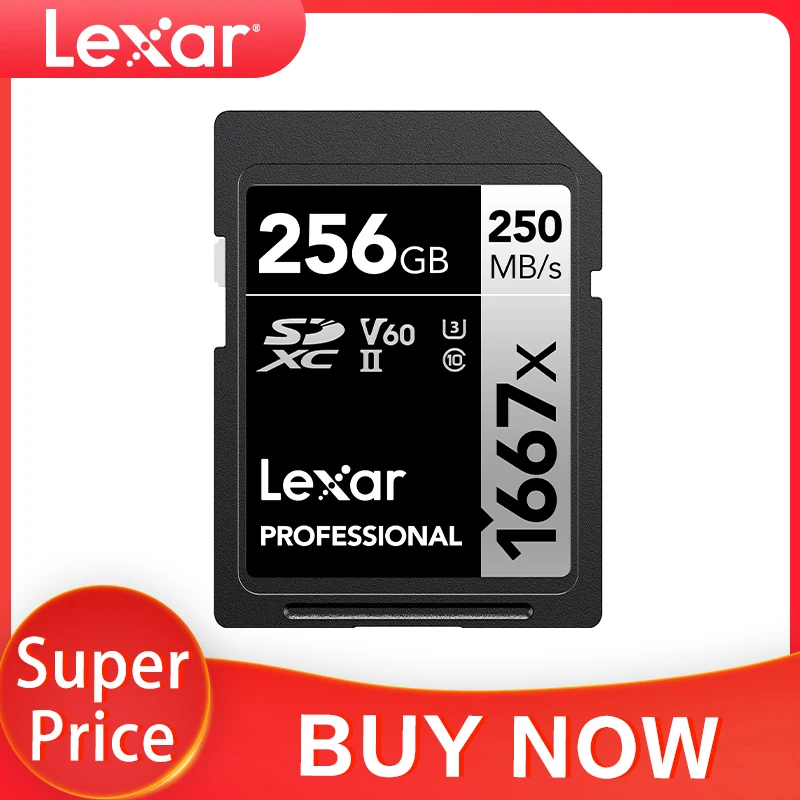 Lexar 1667x SD-карта 64 ГБ 128 ГБ 256 ГБ V60 Высокоскоростная SD-карта 800x Pro 32 ГБ 64 ГБ 128 ГБ 256 ГБ Карта памяти V30 Class 10 для камеры