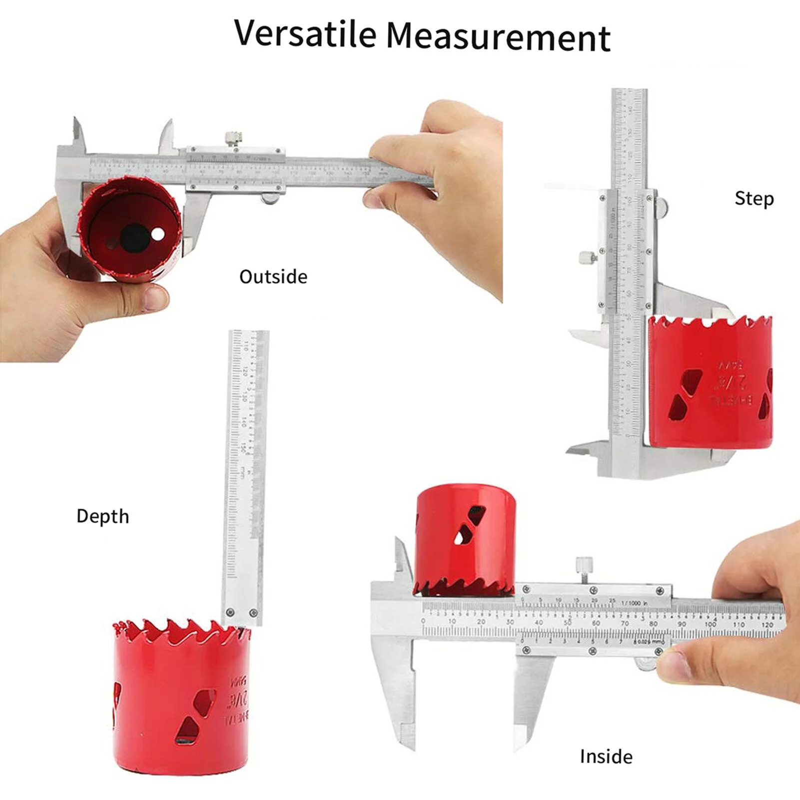 Professional Stainless Steel Vernier Caliper Gauge Sliding Gauge Measurement Tool Outside Depth Step Micrometer 0-150mm Inside