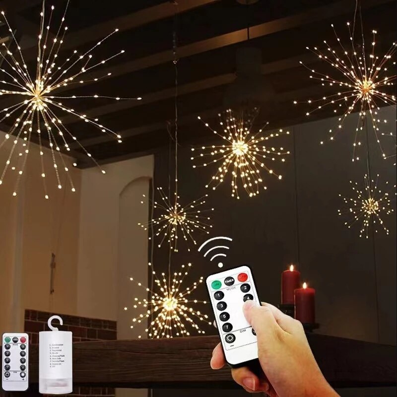 Weihnachts dekorationen Löwenzahn Feuerwerk Lampe Girlande LED Lichter Girlanden LEDs 8 Modus Fernbedienung Urlaub Lichterkette