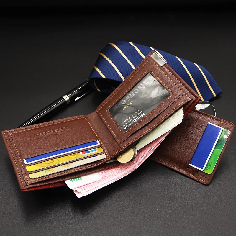 Nueva cartera para hombre, cartera corta multifuncional a la moda para ocio con borde de hierro, tarjetero, cartera de cuero