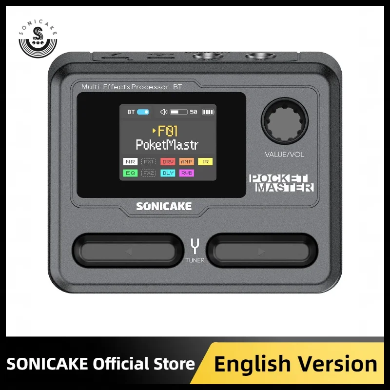 SONICAKE Pocket Master Мини-гитарный бас-усилитель 100+ Педаль мультиефектов Управление через приложение 1,77-дюймовый цветной ЖК-экран Встроенный аккумулятор QME-10