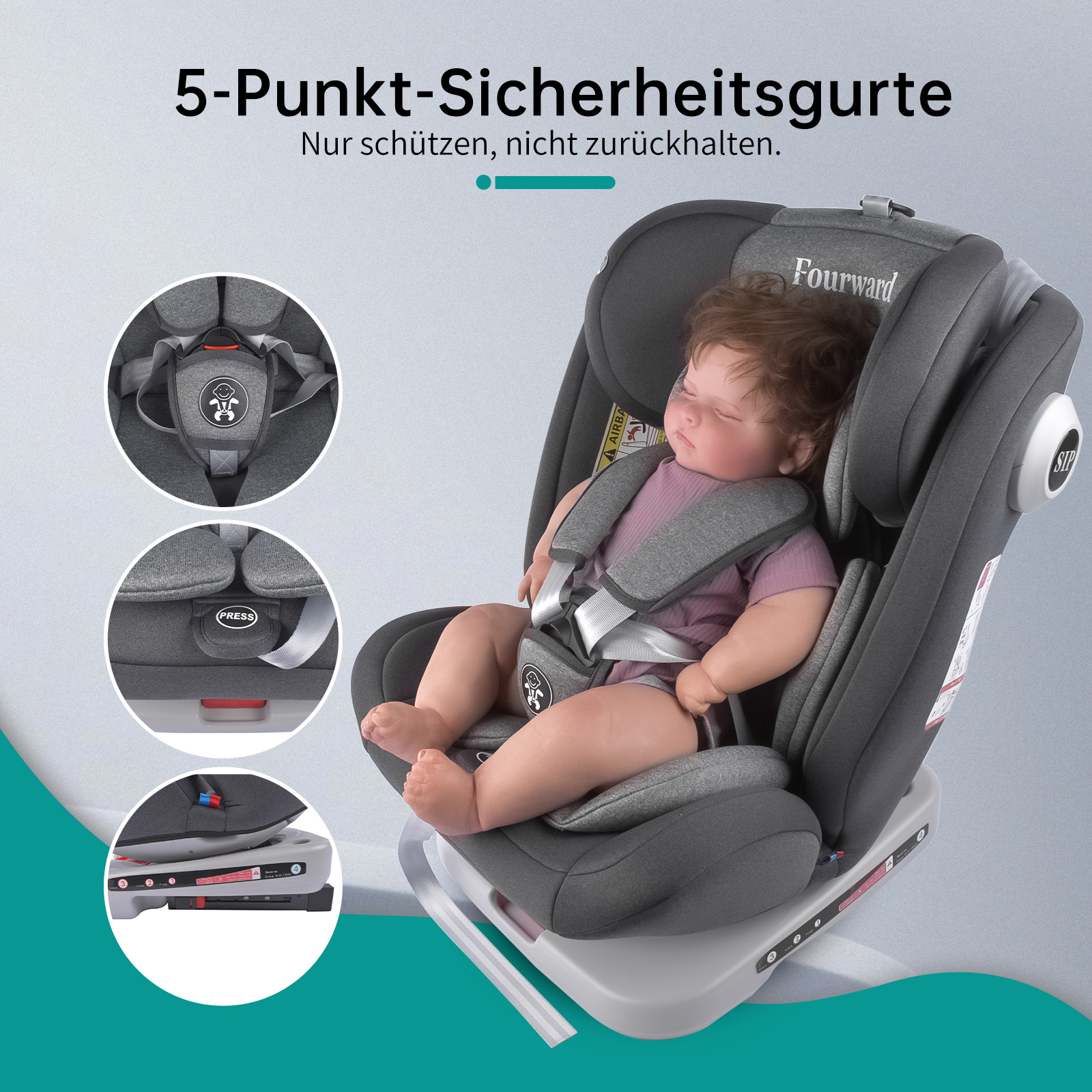 AP02 KL005 Kindersitz 360° °   Drehbarer ECE ISOFIX, Ruheposition 5-Punkt-Kabelbaum 9-36 kg Gruppe 0+1/2/3 9-36 kg/0-12 Jahre