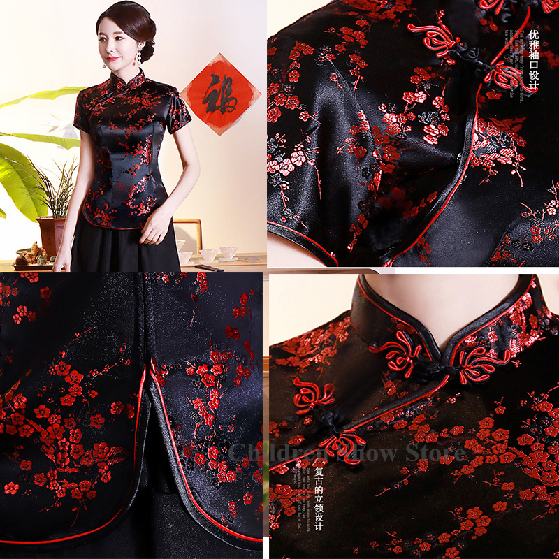 Chinesischen Stil Top Vintage Jacquard Tang Kleidung Dame Elegante Tops Phoenix Drachen Bluse Kurzarm Satin Hanfu Qipao Jacke