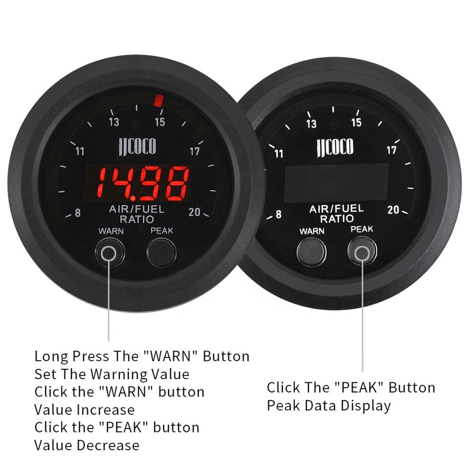 Universal 12V 52MM Air Fuel Ratio Gauge Ultra-Thin Round S-Serie LED Digital Display with Wideband O2 Oxygen Sensor