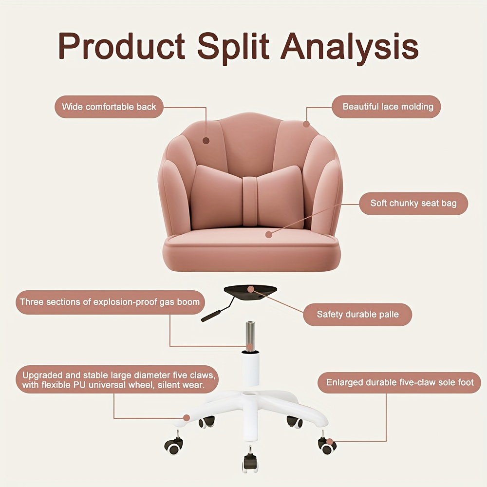 Velvet Swivel Chair with Adjustable Height & Lumbar Pillow – Computer Chair for Home Office Study & Bedroom|Makeup Vanity Chair