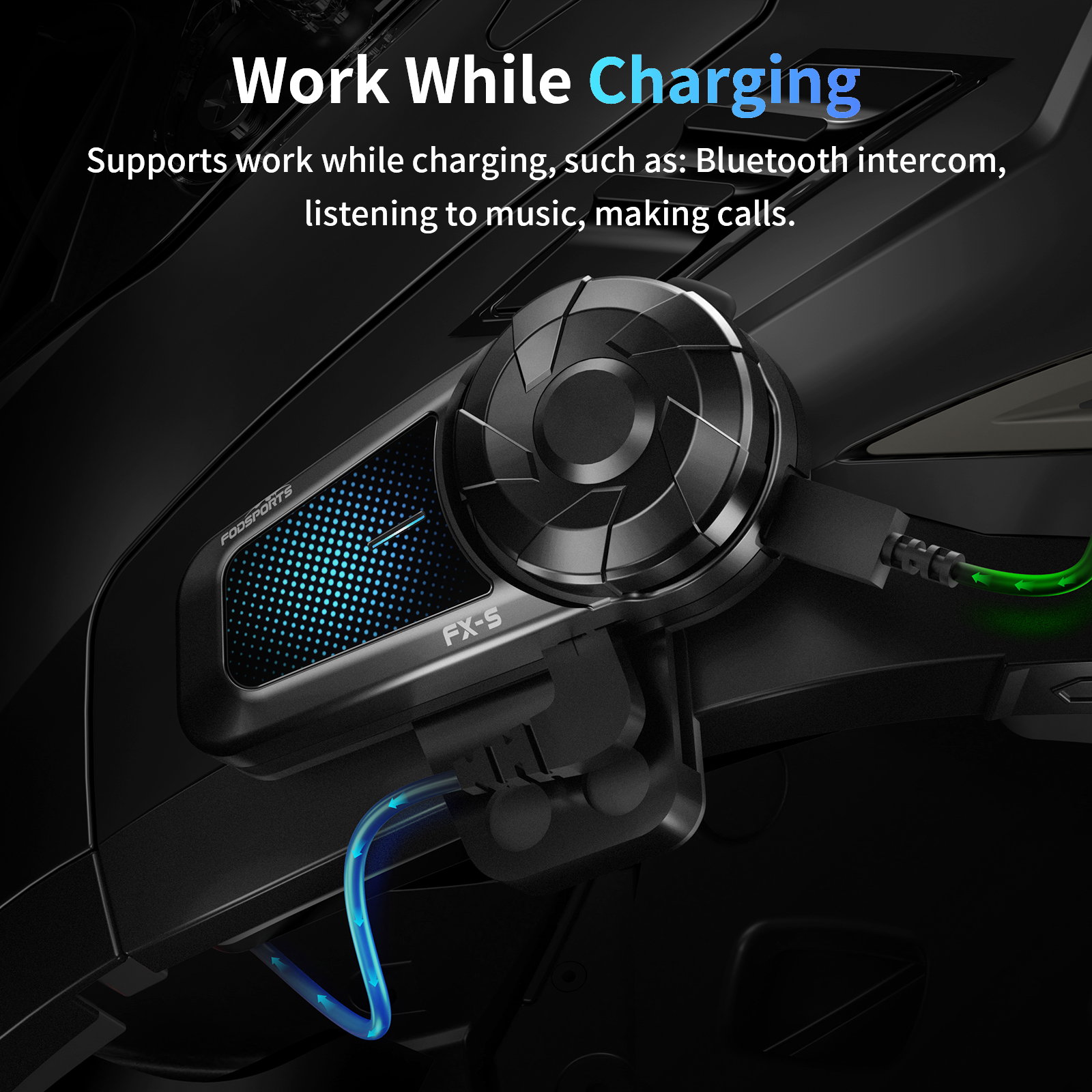 Fodsports FX-S Bluetooth Motorcycle Intercom Wireless Helmet Headset,1000M,BT5.4