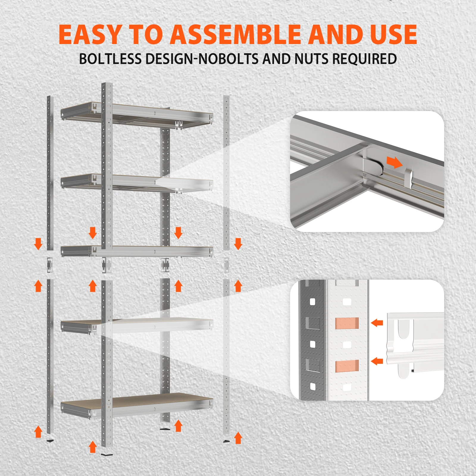 DayPlus Shelving Unit for Garage Shed Storage, 5 Tier Shelf Unit, Boltless Racking Adjustable Shelf Rack Unit Free Standing Work