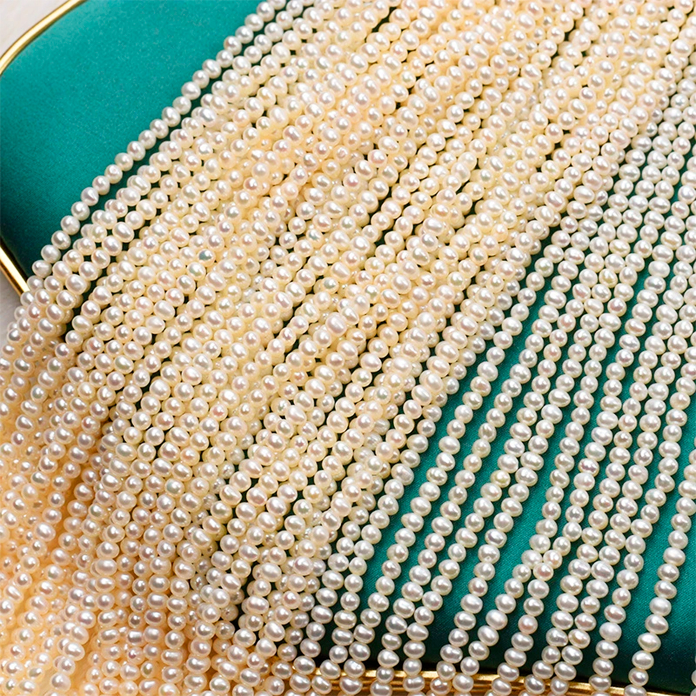 3-4mm 라운드 천연 담수 진주 화이트 핵 진주 스페이서 비즈 쥬얼리 만들기 DIY 목걸이 팔찌 액세서리