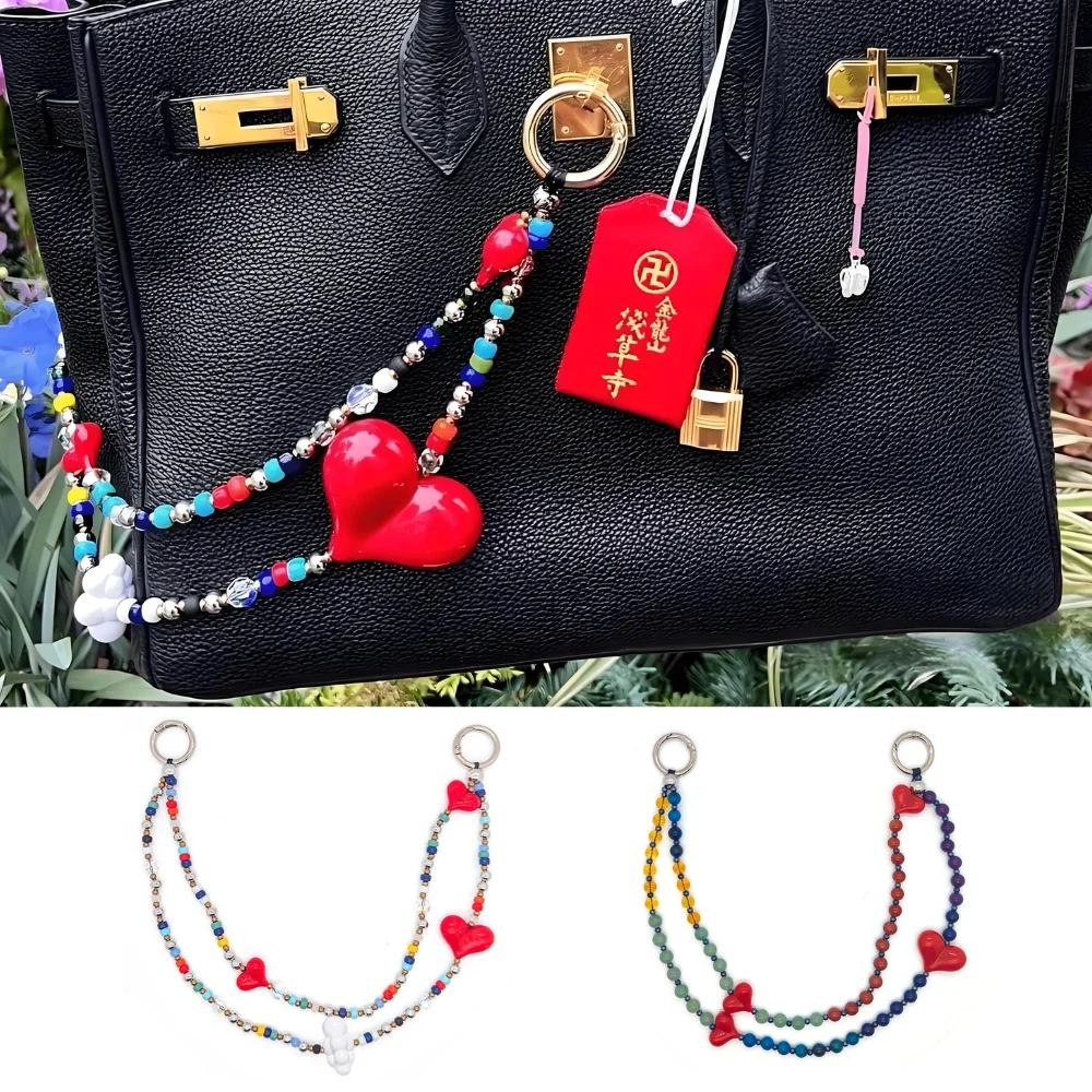 Charm Beads Chains Bag Pendant Women Y2K Accesories Trendy Love Heart Keychain Fashion Lady Jewelry Big Size Accessories Women