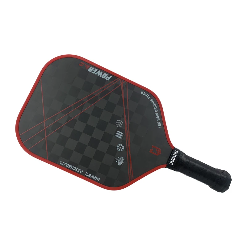 Superficie termoforméa de fibra de carbono cruda de 18K para girar y controlar bordes inyectados de espuma paleta de Pickleball de cuerpo ancho