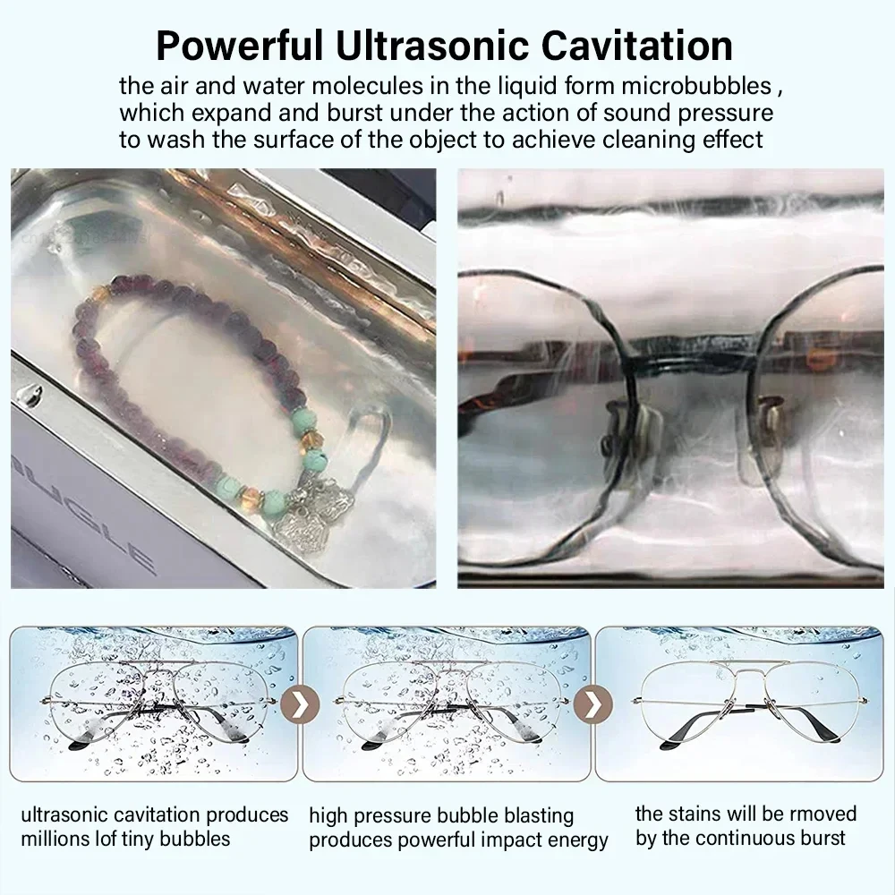 Potente pulitore ad ultrasuoni 500ML 46kHz per gioielli occhiali rasoio circuito orologi dentiera denti lavatrice ad ultrasuoni