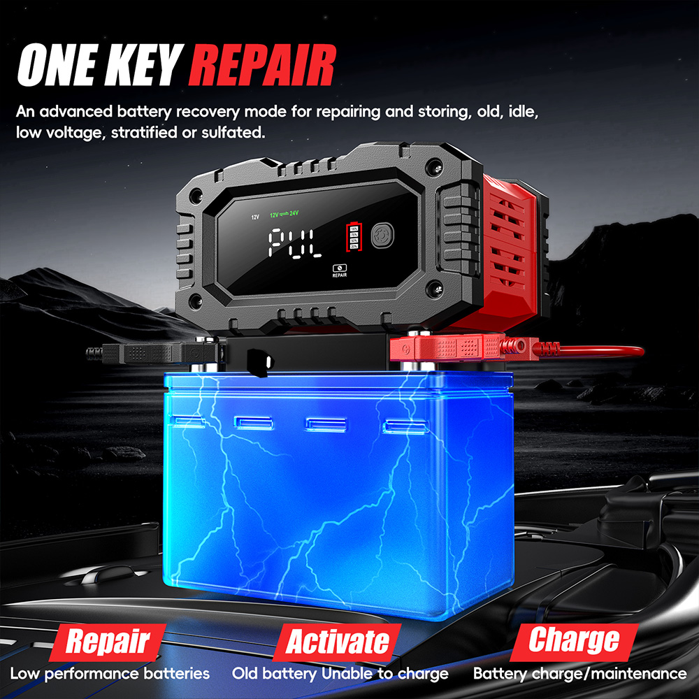 FOXSUR 20A/10A 車オートバイバッテリー充電器 12V/24V スマート充電器リチウム AGM ゲル鉛酸 LiFePO4 バッテリー充電器 1 セット