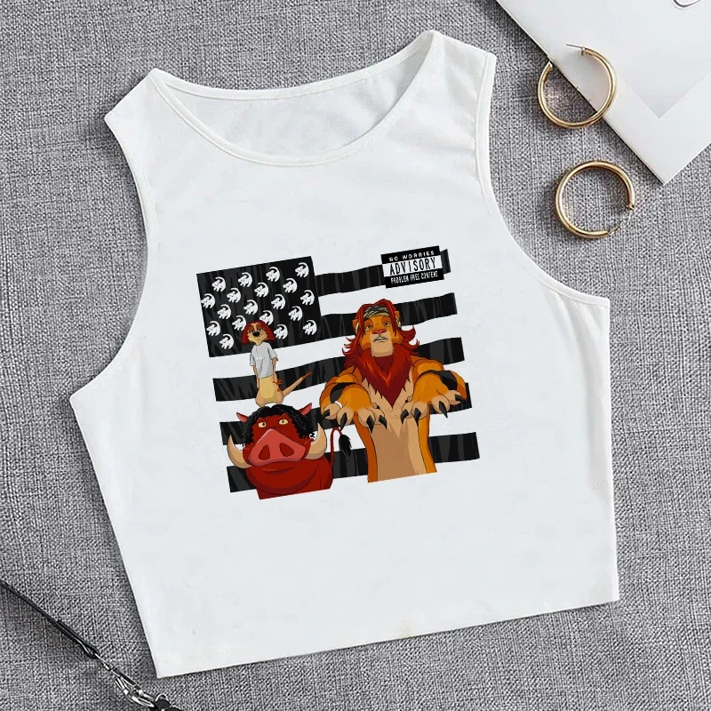 Y2K Tank Top Hakuna Matata kaus Crop Top rompi atasan pendek Disney The Lion King kaus CroppedT-Shirt Atasan Wanita kaus Wanita