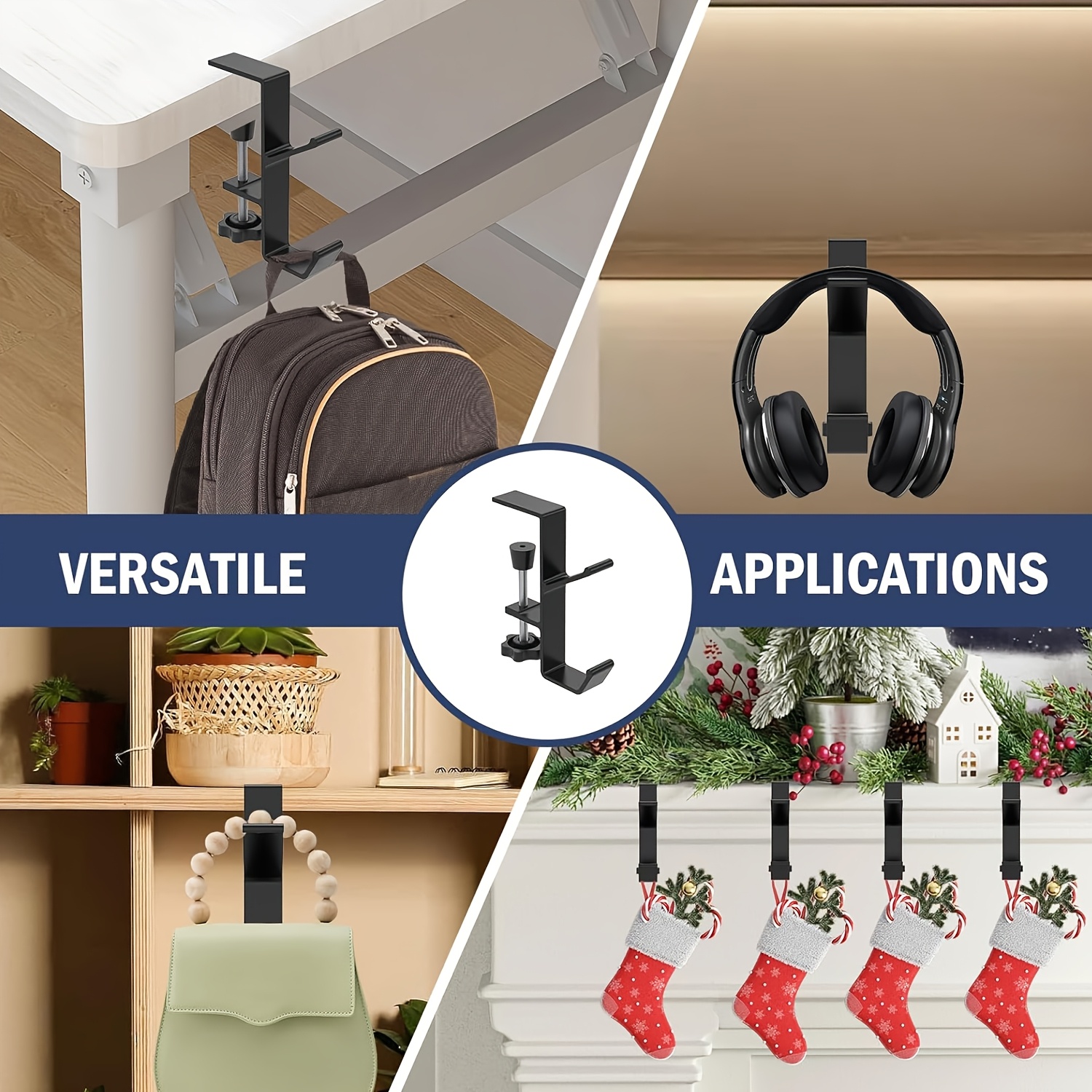 1/2pc Adjustable Desk Edge Hook Gaming Headset Desk Hanger Backpack Storage Hanging Hook Holder Punch-free Home Office Organizer