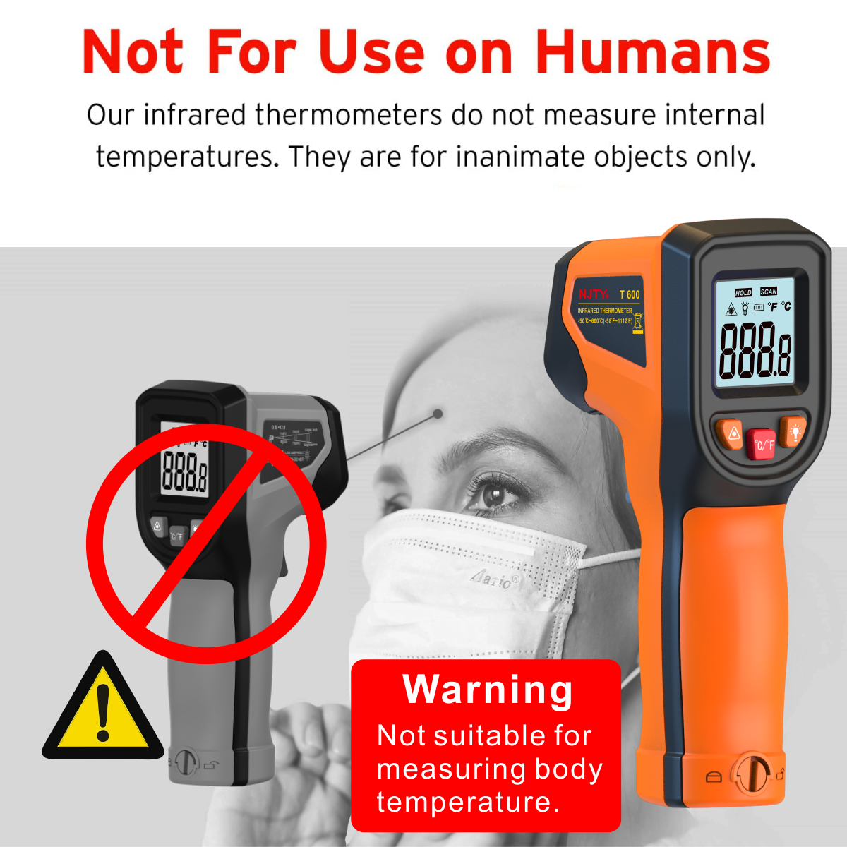 NJTY T600 Termómetro infrarrojo Temperatura de calor portátil para probador de cocina Horno de pizza Parrilla y motor - Lectura de temperatura de superficie láser