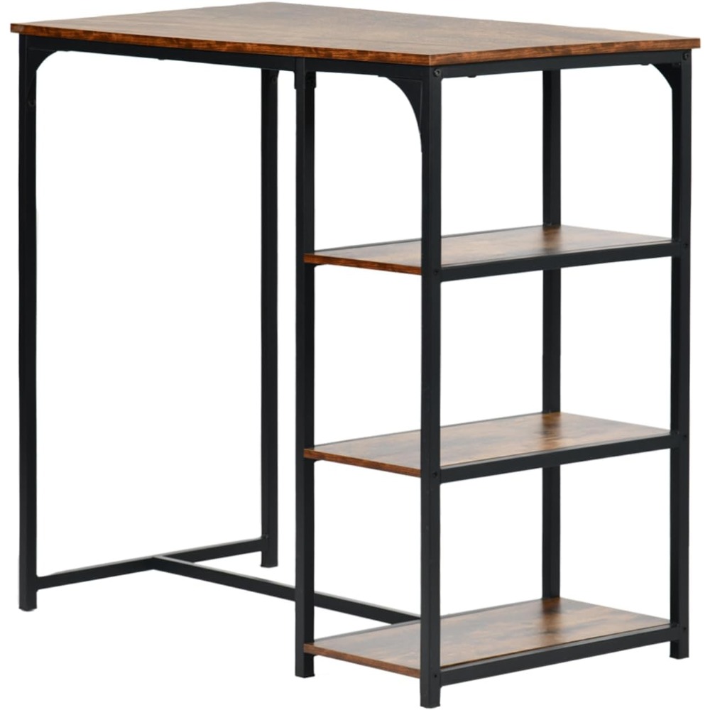 Un juego de 3 barras pequeñas, 1 mostrador de bar + 2 sillas altas, mesa de desayuno con 3 bolsas de almacenamiento, estructura de metal, marrón industrial