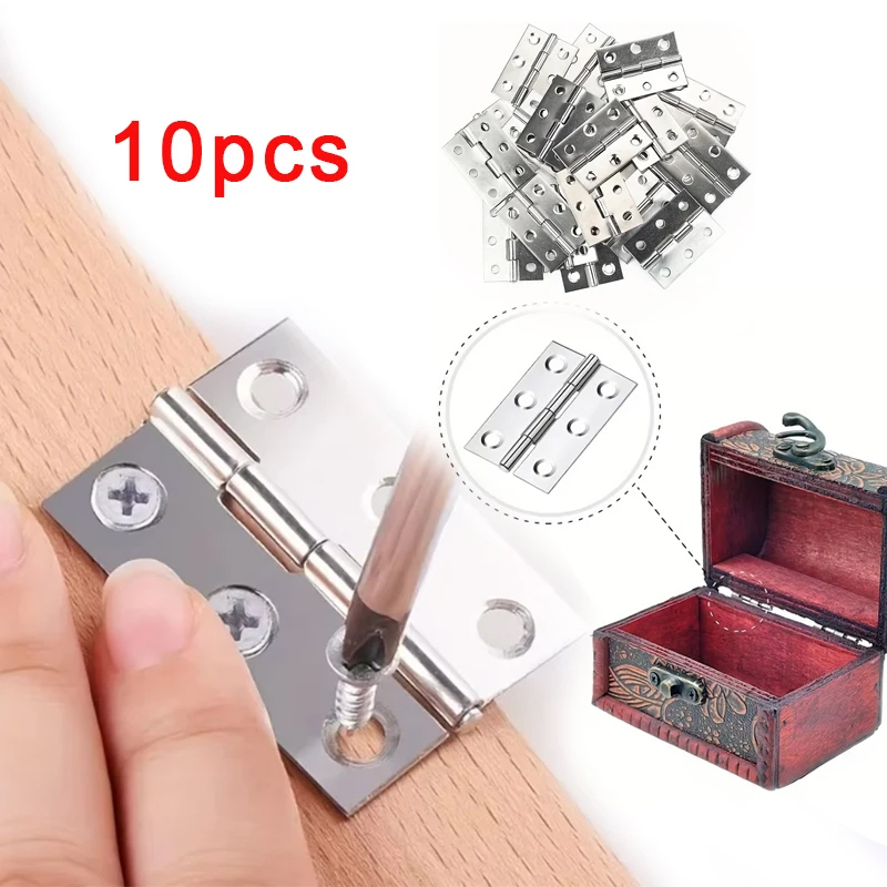 10pcs Stainless Steel Door Hinges Cabinet Doors Windows Wooden Box Flat Hinge Home Furniture Hardware Accessories