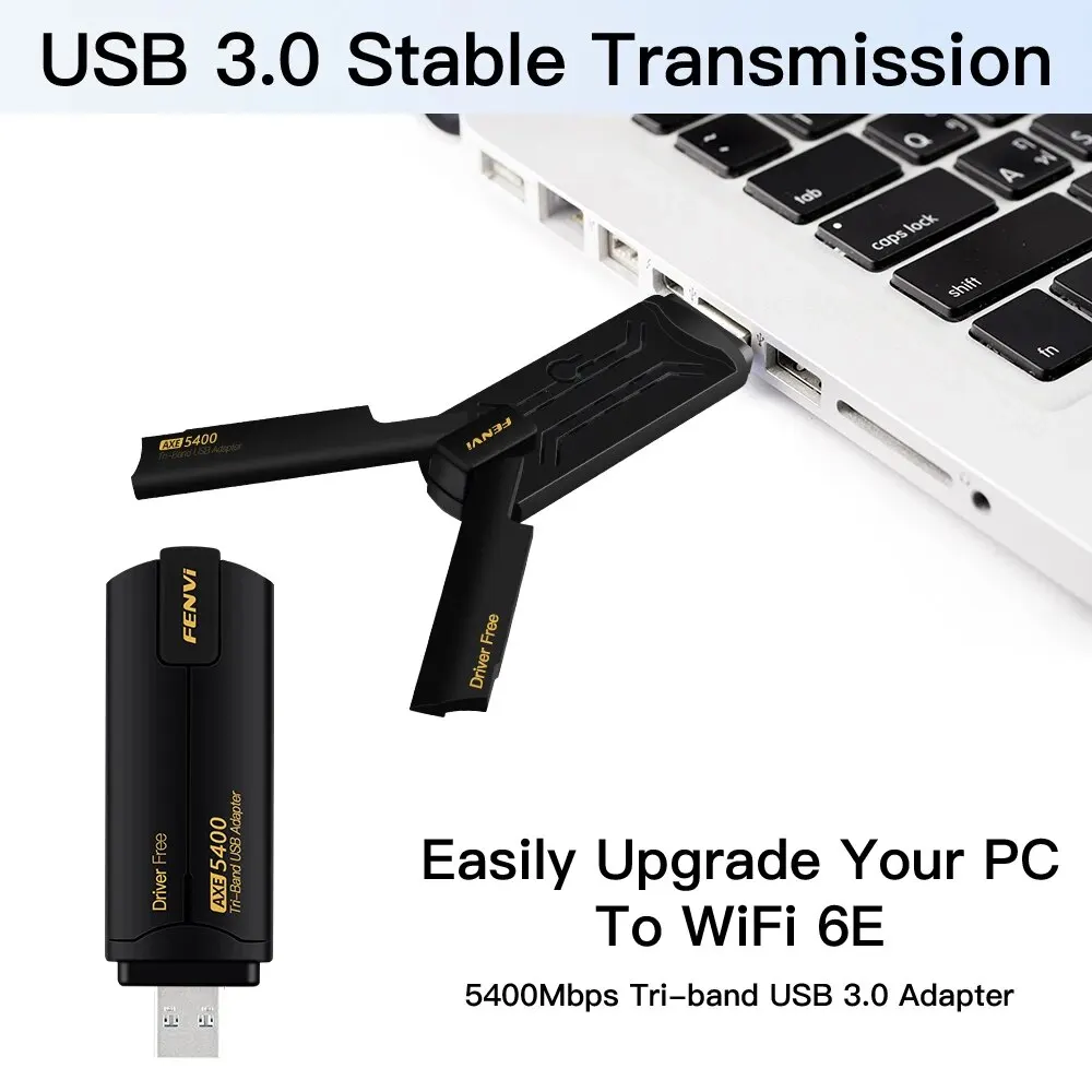Fenvi-Adaptador USB Dongle Tri Band Placa de rede, Antena para Laptop, Driver livre, Wi-Fi 6, 2.4G, 5G, 6GHz, USB 3.0, Win10, 11, AX5400, 6E