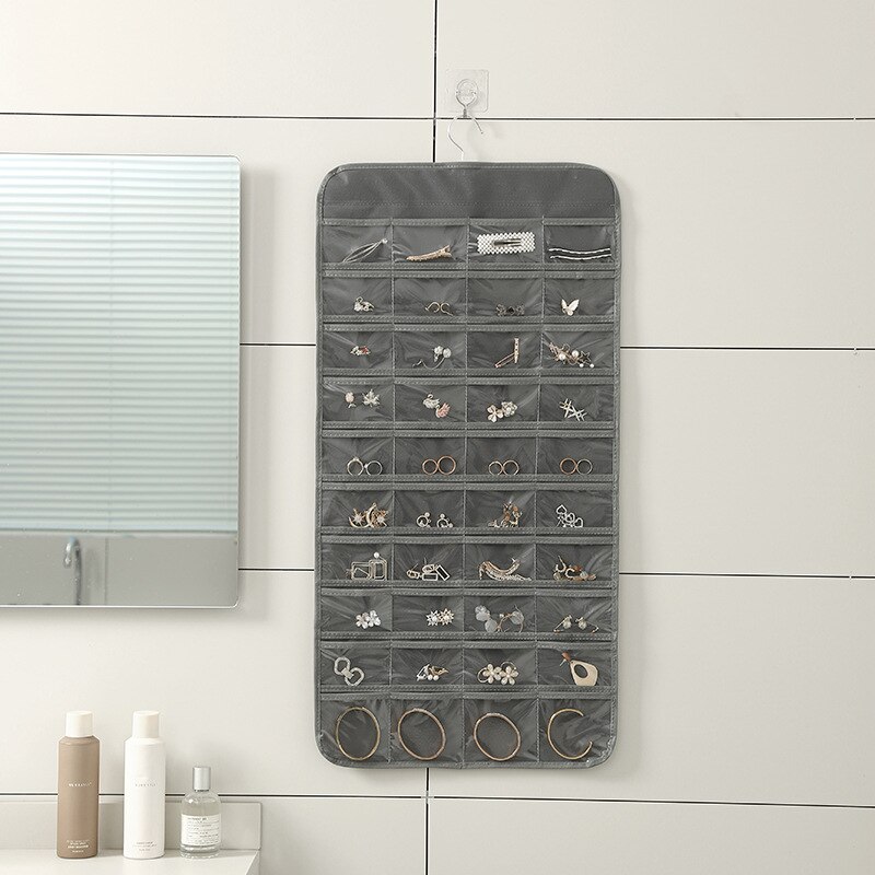 1pc 80 Pockets Hanging Women Jewelry Organizer, Earrings Necklace Bracelet Ring Accessories Display Holder