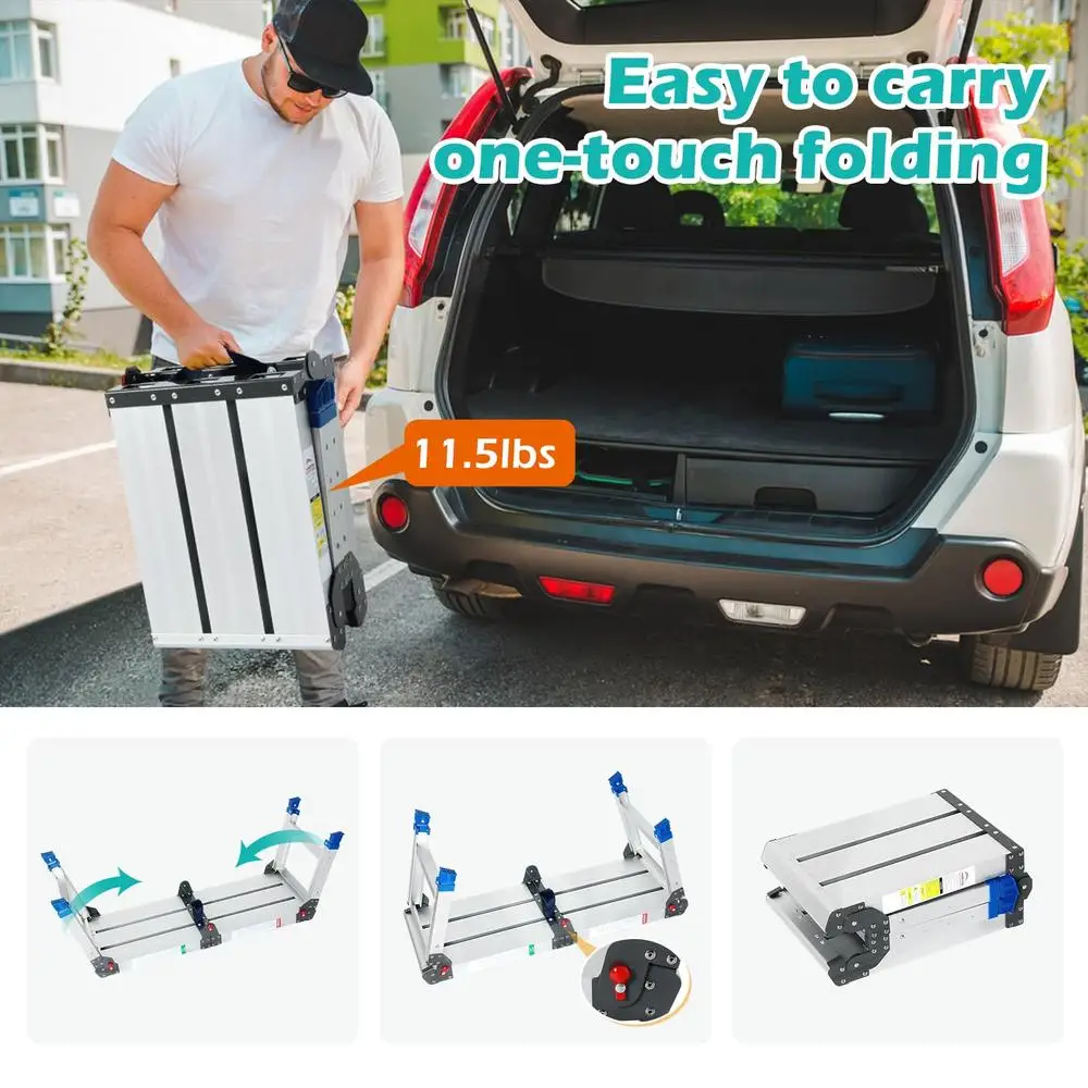 Adjustable Aluminum Work Platform 33in(L x12in(W x20in(H One-Touch Folding Step Stool 500lb Capacity Portable Height Adjustable