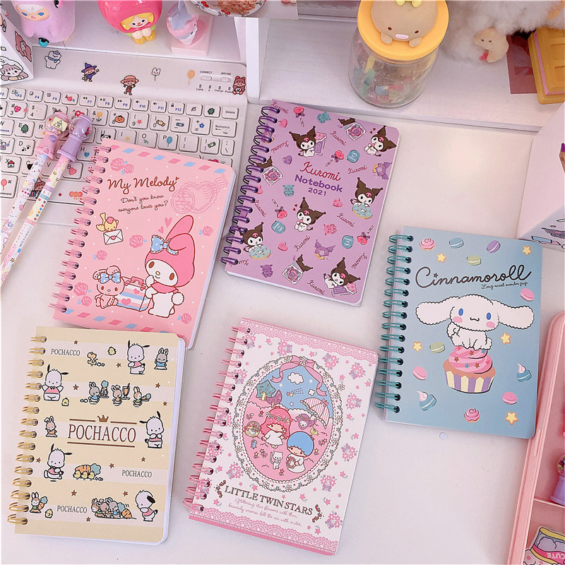 Sanrio kawaii a6 cadernos kuromi cinnamonroll minha melodia anime blocos de notas bonito planejador semanal papel de escrita papelaria escolar