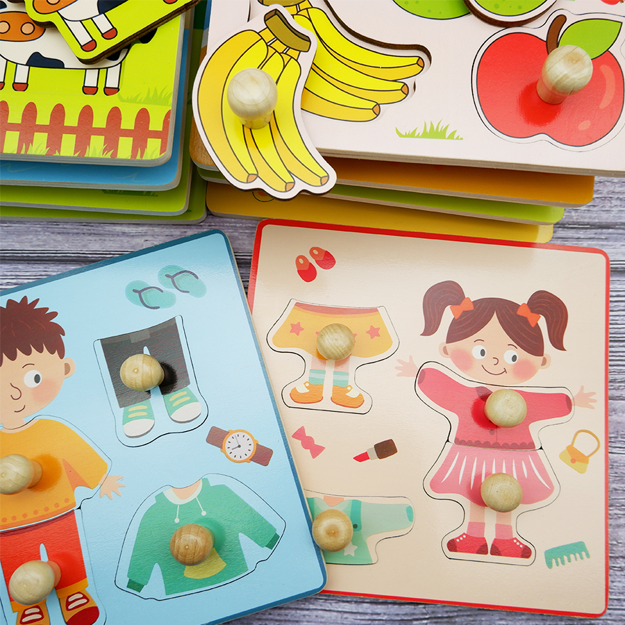若者のための3D木製パズル,果物の認識,教育ボード,カラフルな手を引くゲーム