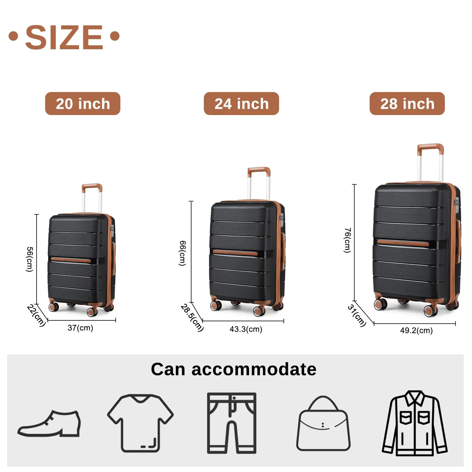 (56/66/76 cm)  | British Traveller Hartschalen-Koffer mit 8 Spinnerrädern & TSA-Schloss | 100% PP | Handgepäcktauglich