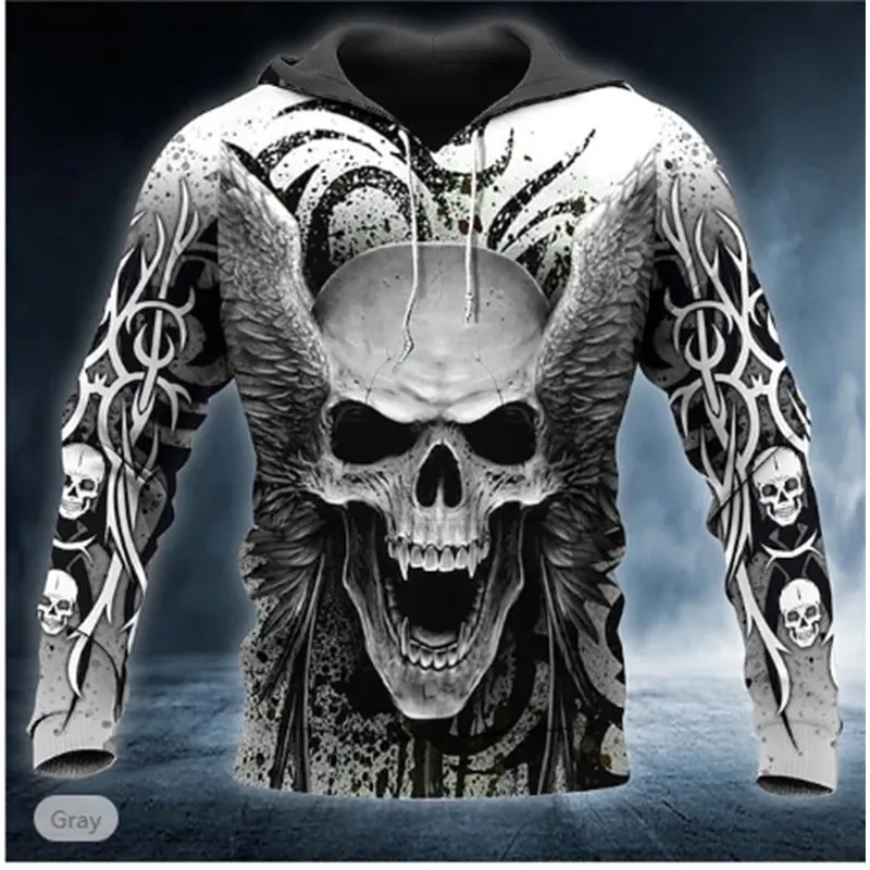 Sudadera con capucha de calavera para hombre, jersey con estampado 3D de cabeza, sudadera informal de moda de otoño, novedad de 2023