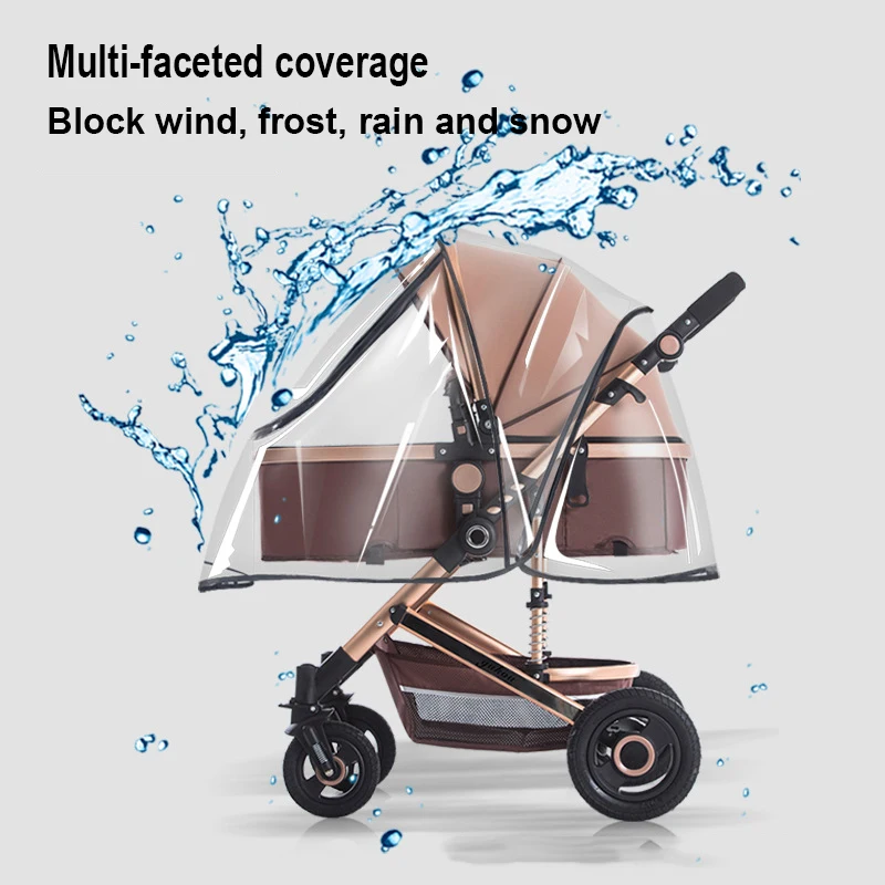 Capa universal à prova d'água para carrinho de bebê, acessórios para carrinho de bebê, proteção transparente contra poeira e vento, zíper aberto para carrinhos, capa de chuva