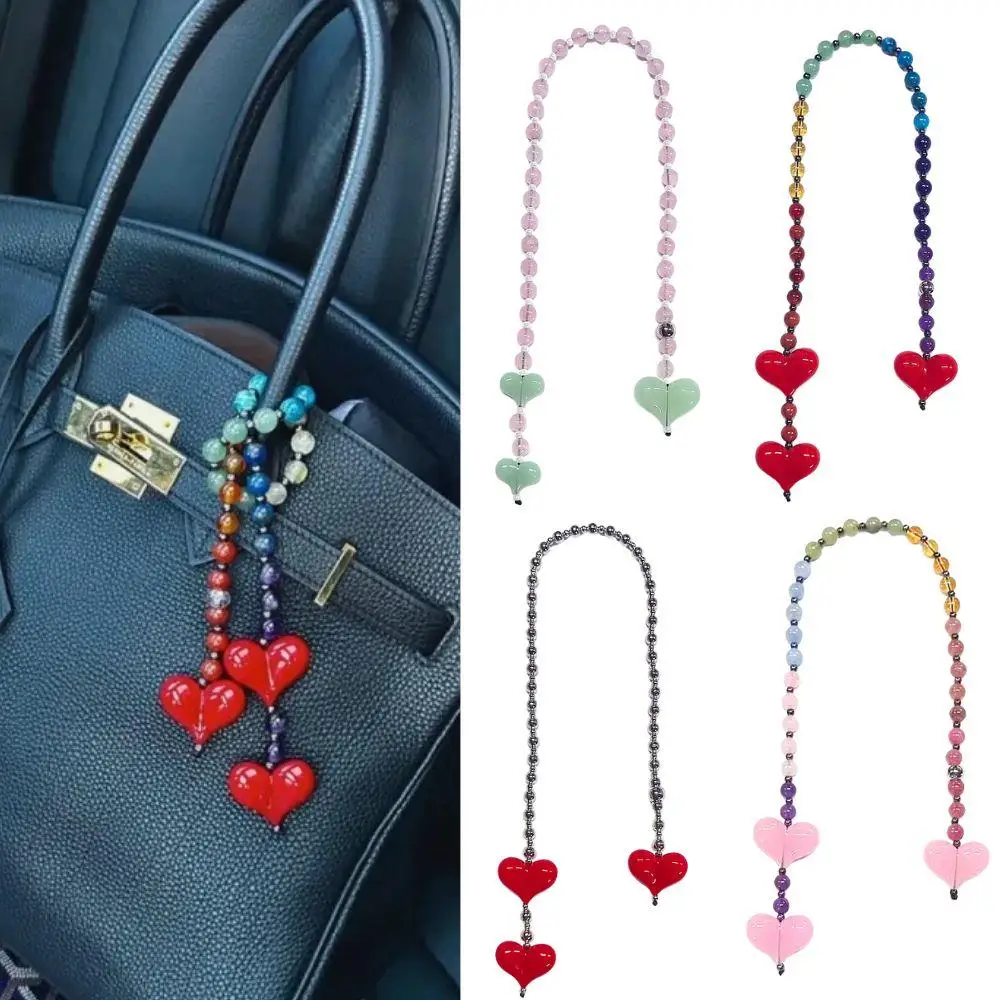 Fashion Key Chain With Red Heart Y2k Style Bag Pendant Sweet Cool Trendy Bag Pendant Korean Cute Beaded Keychain Bag Charms New
