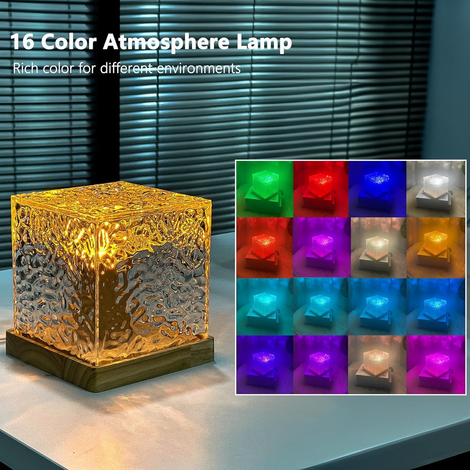 Portátil cristal Desk Lamp, RGB cor mudando luz noturna, toque lâmpada para crianças, berçário, decoração de casa, 16 cores