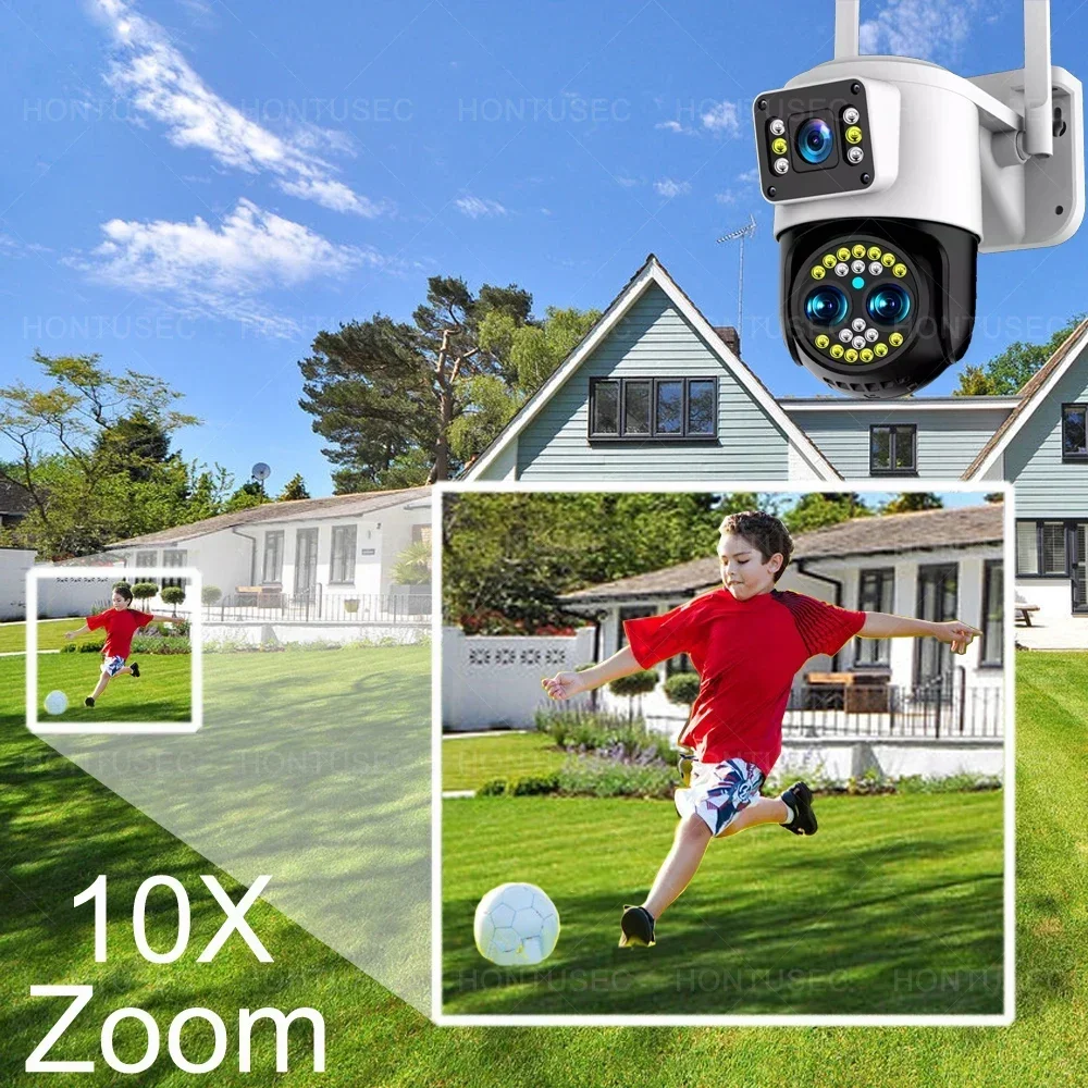 Yoosee 4K 8MP tres lentes pantallas duales 10X Zoom óptico IP66 impermeable al aire libre seguimiento automático cámaras de vigilancia de Audio bidireccional